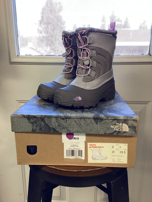 NEW The North Face Youth Alpenglow IV Winter Snow Boots Grey/Purple sz 2