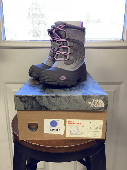 NEW The North Face Youth Alpenglow IV Winter Snow Boots Grey/Purple sz 12