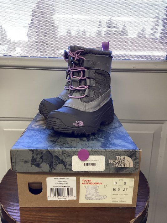 NEW The North Face Youth Alpenglow IV Winter Snow Boots Grey/Pruple sz 10