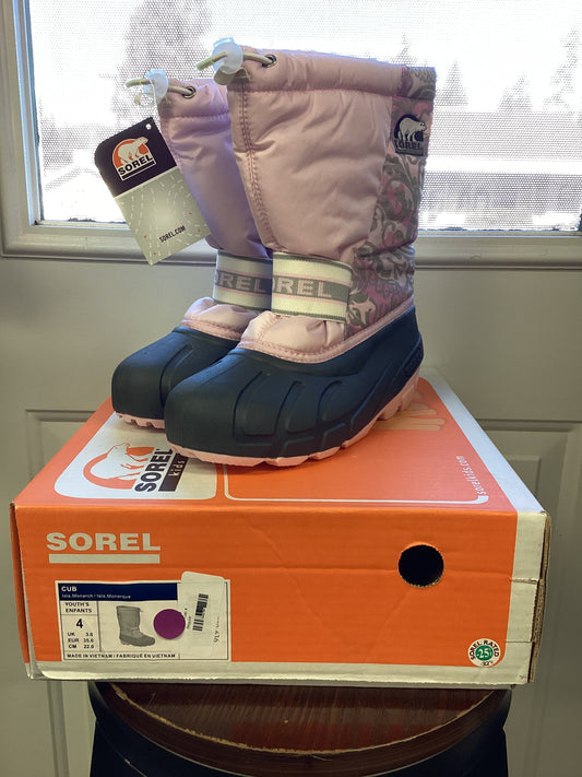 NEW Sorel Cub Youth Winter Snow Boots Isla/Monarch sz 4