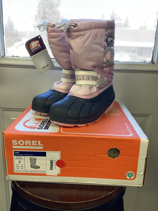 NEW Sorel Cub Youth Winter Snow Boots Isla/Monarch sz 2