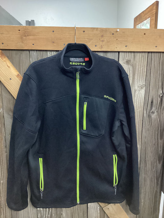 Spyder Black Neon Green Zip Up Fleece Jacket Mens size Large